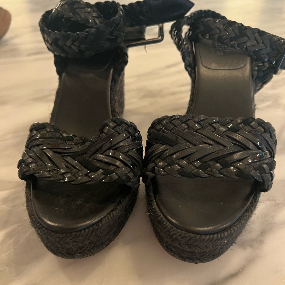 Hermes Ankle Wrap Wedge black Patton woven strap- size 37